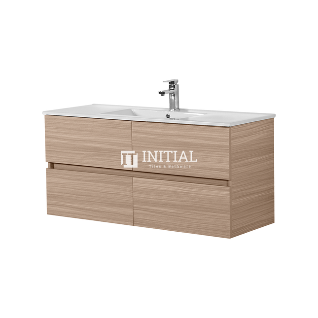 Style Wood Grain PVC Wall Hung Vanity Single Bowl Oak 1190W X 560H X 455D ,