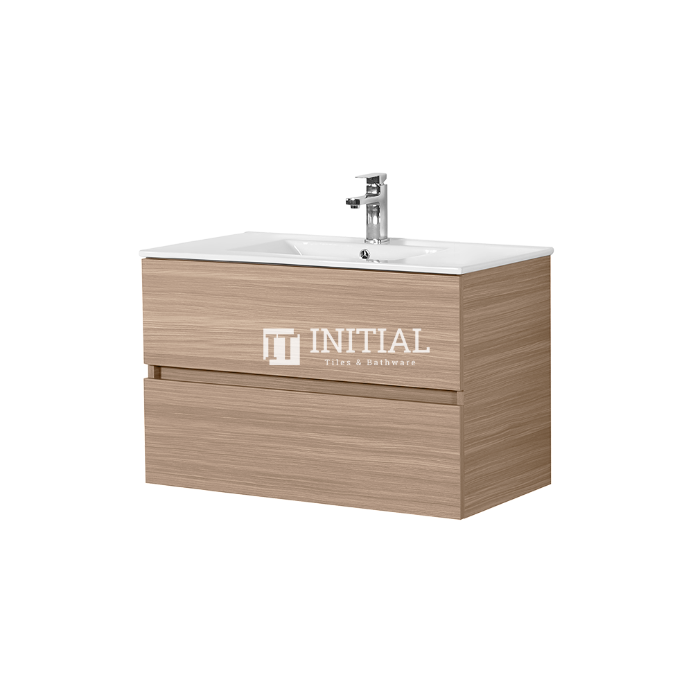 Style Wood Grain PVC Wall Hung Vanity With 2 Soft Closing Drawers Oak 890W X 560H X 455D ,