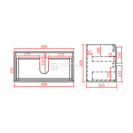 Style Wood Grain PVC Wall Hung Vanity With 2 Soft Closing Drawers Oak 890W X 560H X 455D ,