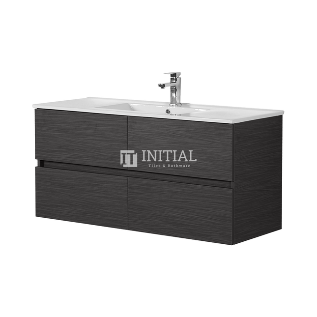 Style Wood Grain PVC Wall Hung Vanity Single Bowl Walnut 1190W X 560H X 455D ,