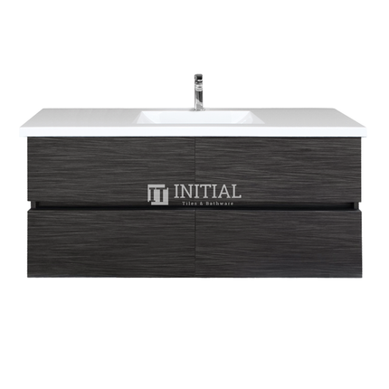 Style Wood Grain PVC Wall Hung Vanity Single Bowl Walnut 1190W X 560H X 455D ,