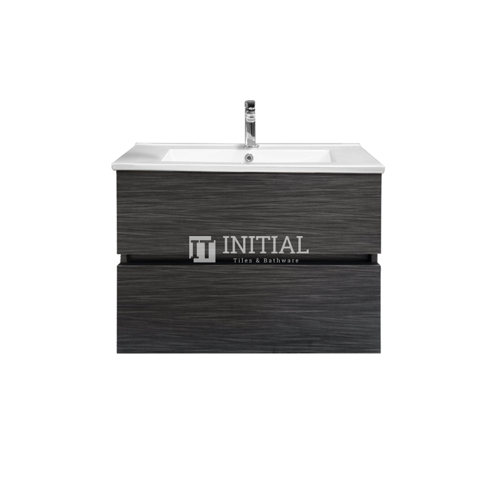 Style Series Wood Grain PVC Wall Hung Vanity With 2 Soft Closing Drawers Walnut 590W X 560H X 455D , With Ceramic Top