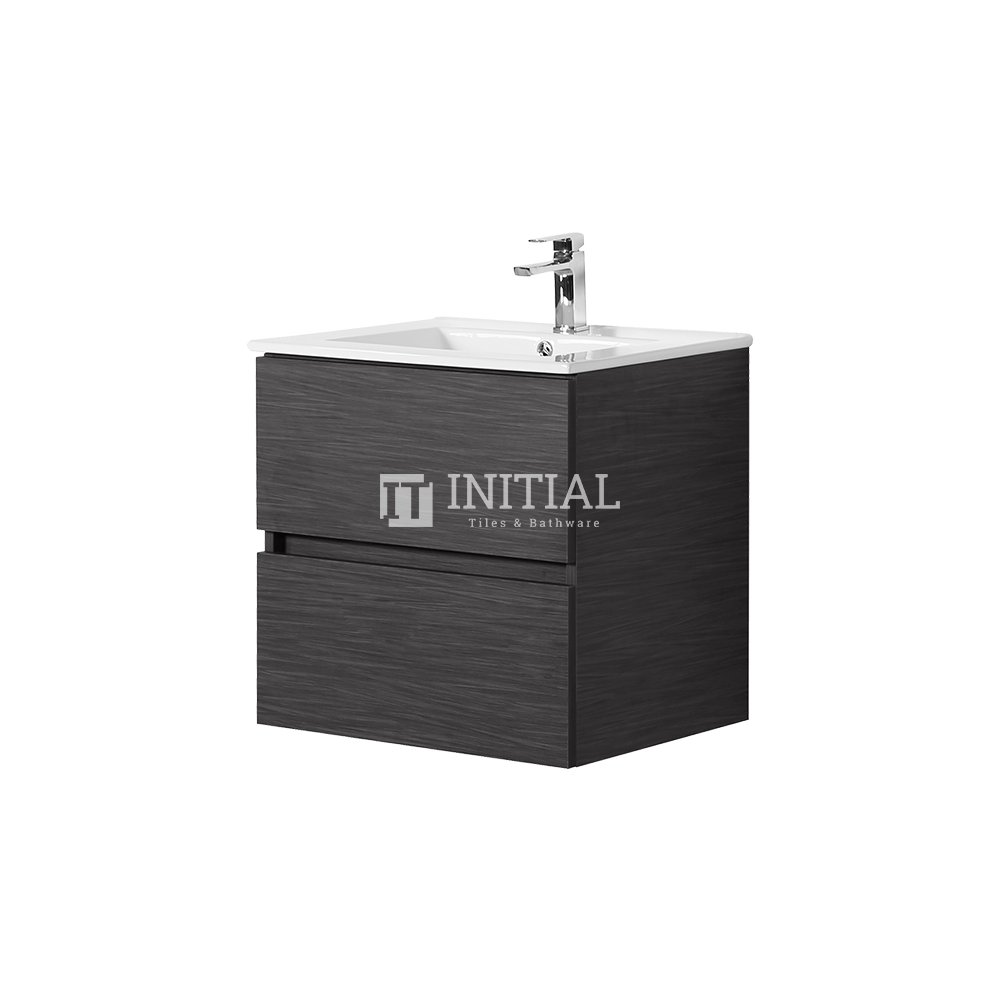 Style Series Wood Grain PVC Wall Hung Vanity With 2 Soft Closing Drawers Walnut 590W X 560H X 455D ,