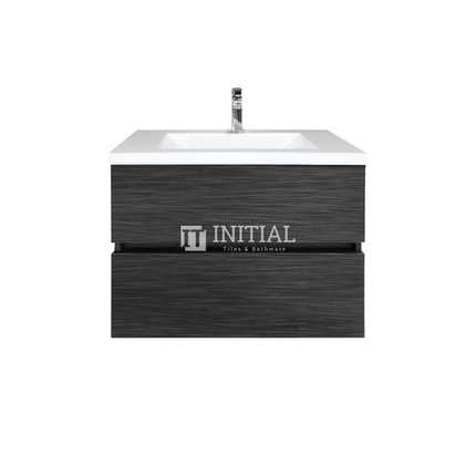 Style Series Wood Grain PVC Wall Hung Vanity With 2 Soft Closing Drawers Walnut 590W X 560H X 455D ,