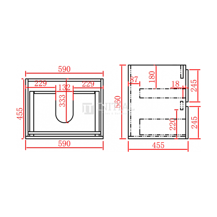 Style Series Wood Grain PVC Wall Hung Vanity With 2 Soft Closing Drawers Walnut 590W X 560H X 455D ,