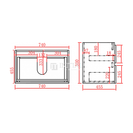 Style Series Wood Grain PVC Wall Hung Vanity With 2 Soft Closing Drawers Walnut 740W X 560H X 455D ,