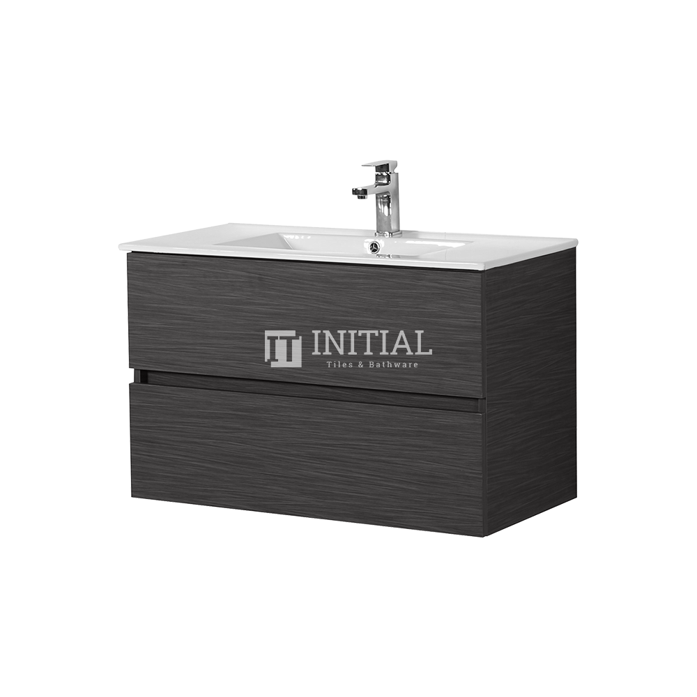 Style Wood Grain PVC Wall Hung Vanity With 2 Soft Closing Drawers Walnut 890W X 560H X 455D ,