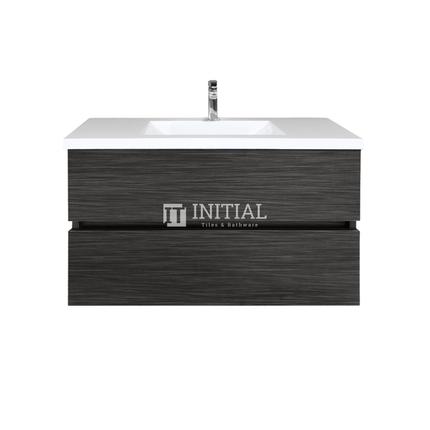 Style Wood Grain PVC Wall Hung Vanity With 2 Soft Closing Drawers Walnut 890W X 560H X 455D ,