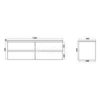 Qubix PVC Filmed Wall Hung Vanity With 4 Drawers Double Bowls Matt White 1190W X 500H X 455D ,