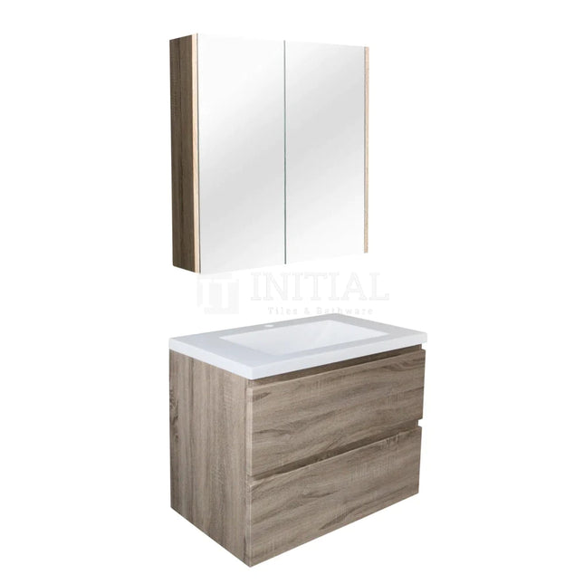 Qubix Wood Grain PVC Filmed Wall Hung Vanity White Oak 740W X 550H X 450D ,