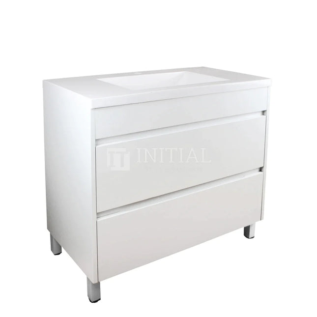 Qubix PVC Filmed Freestanding Floor Vanity With 2 Drawers Matt White 890W X 850H X 455D ,