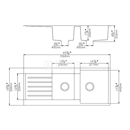 Granite Quartz Top/Undermount Matte Black Kitchen Sink, Double Bowl, With Drainer ,