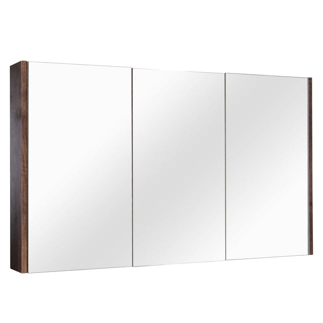 Qubix Wood Grain PVC Filmed Mirrors Shaving Cabinet with 3 Doors Dark Oak 1200X150X720 ,