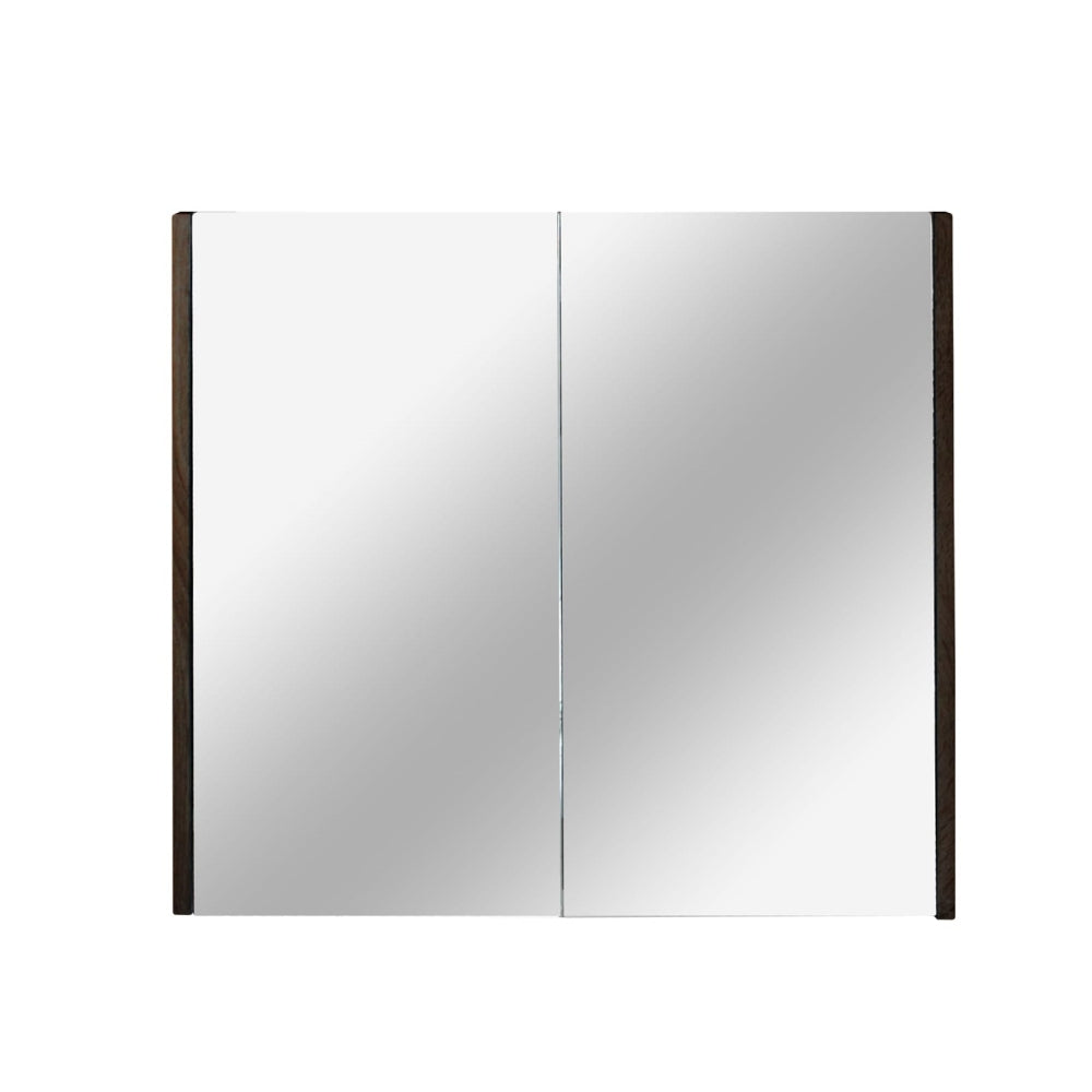 Qubix Wood Grain PVC Filmed Mirrors Shaving Cabinet with 2 Doors Dark Grey 750X150X720 ,