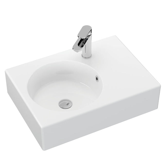 Fienza Reba Gloss White Left Bowl Wall Basin, 1 Tap Hole ,