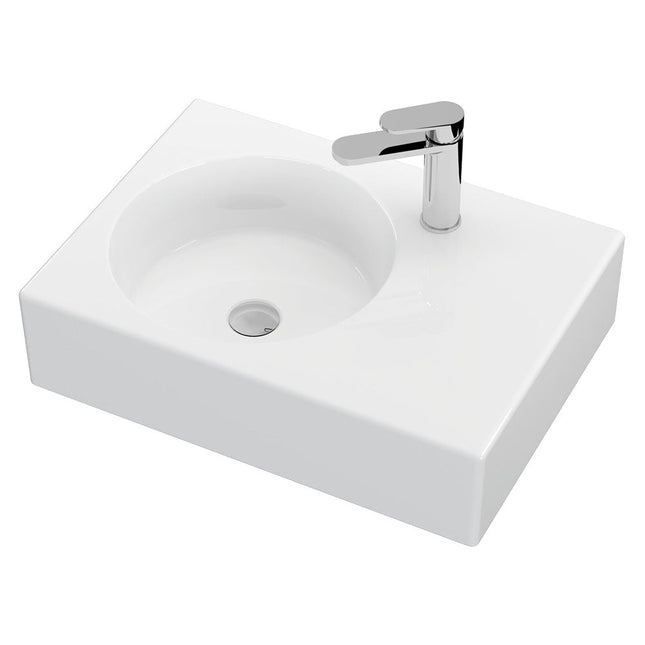 Fienza Reba Gloss White Left Bowl Wall Basin, 1 Tap Hole ,