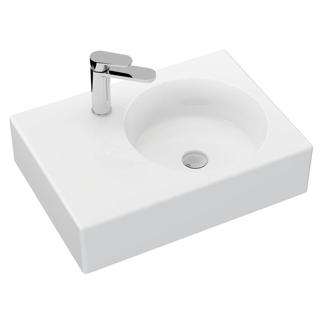 Fienza Reba Gloss White Right Bowl Wall Basin, 1 Tap Hole ,