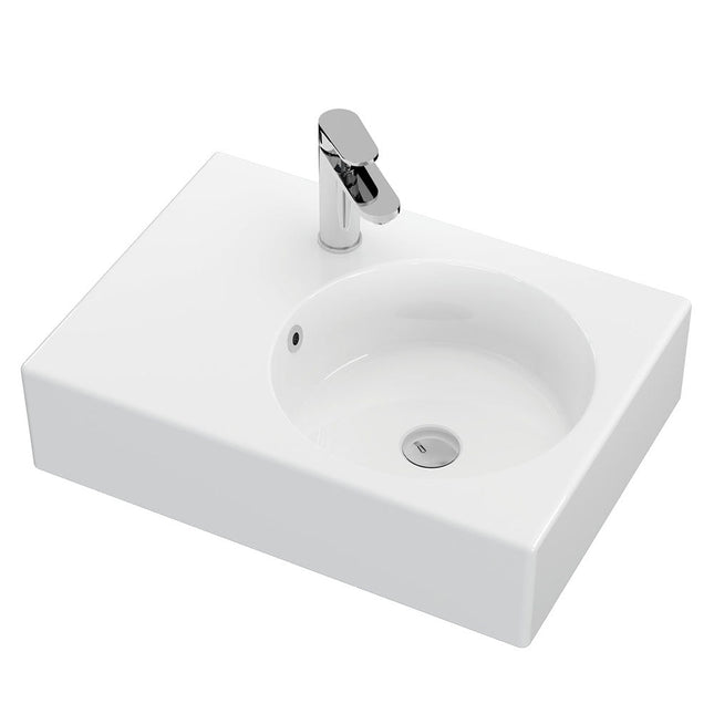 Fienza Reba Gloss White Right Bowl Wall Basin, 1 Tap Hole ,