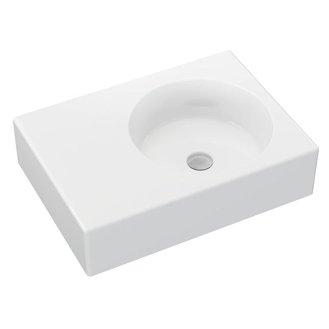 Fienza Reba Gloss White Right Bowl Wall Basin, No Tap Hole ,