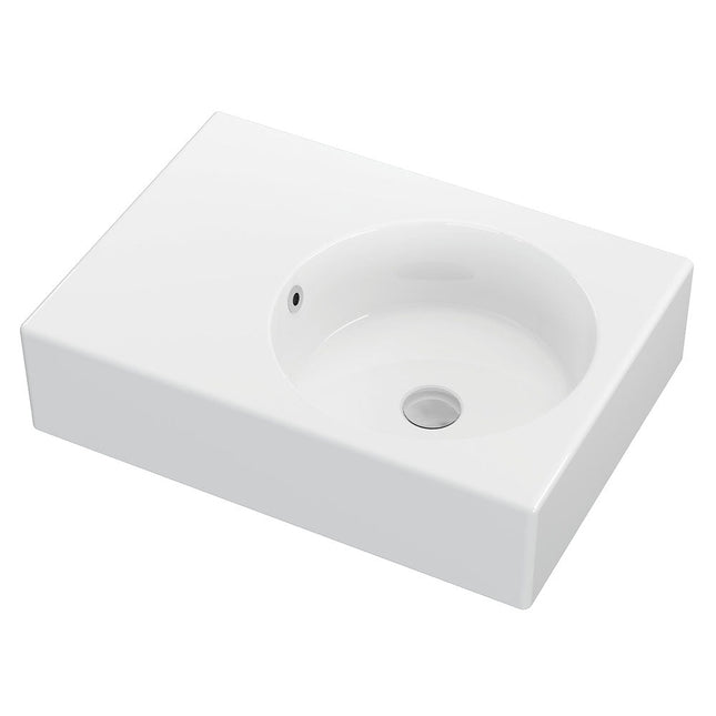 Fienza Reba Gloss White Right Bowl Wall Basin, No Tap Hole ,