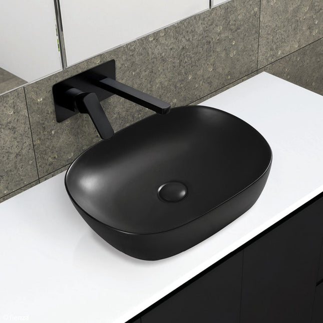 Fienza Koko Matte Black Above Counter Basin, 465mm, Soft Rectangular ,