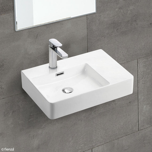 Fienza Petra Gloss White Left Bowl Wall Basin ,