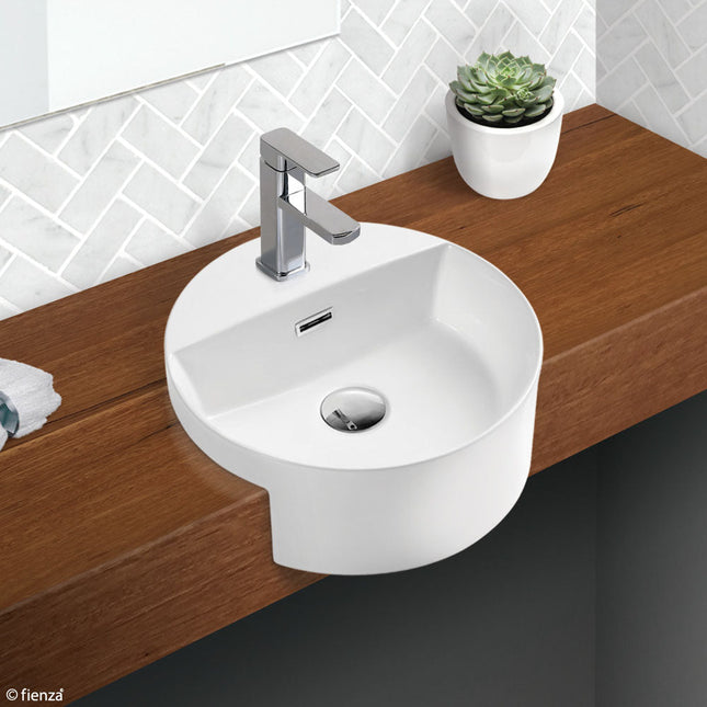 Fienza Reba Gloss White Semi Recessed Basin, 1 Tap Hole ,