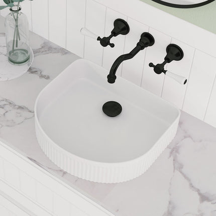 Fienza Eleanor Gloss White Above Counter Basin, Fluted Design, Arch ,