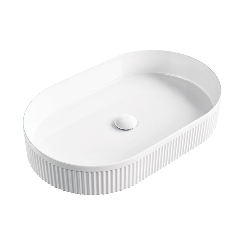 Fienza Eleanor Gloss White Above Counter Basin, Fluted Design, Oval , Default Title