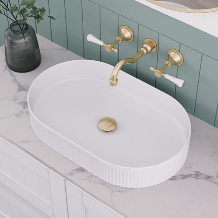 Fienza Eleanor Gloss White Above Counter Basin, Fluted Design, Oval ,