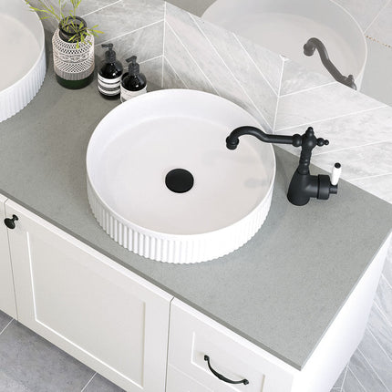 Fienza Eleanor Gloss White Above Counter Basin, Fluted Design, Round ,