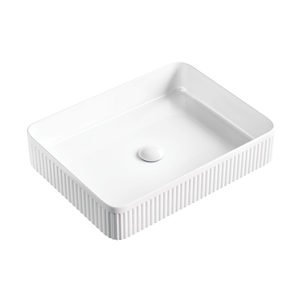 Fienza Eleanor Gloss White Above Counter Basin, Fluted Design, Ractangle ,