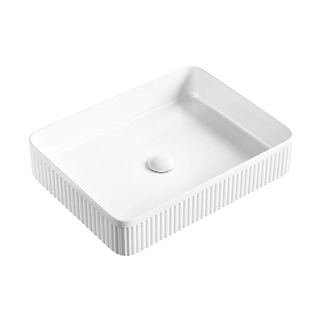 Fienza Eleanor Gloss White Above Counter Basin, Fluted Design, Ractangle ,