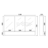 Riva 1200 Gloss White Shaving Cabinet, 3 Solid Doors ,