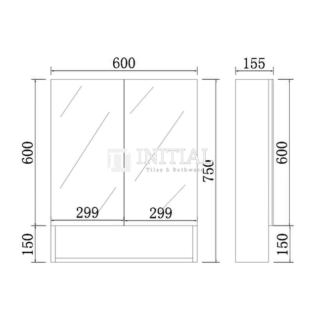 Riva 600 Gloss White Shaving Cabinet, 2 Solid Doors ,