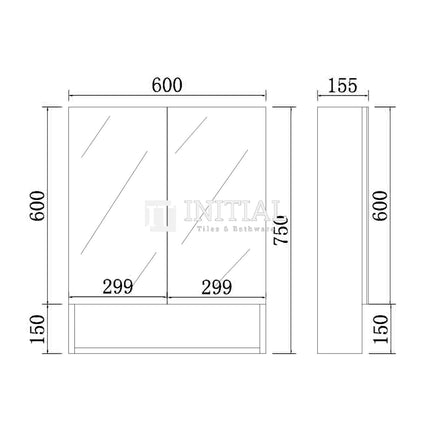 Riva 600 Gloss White Shaving Cabinet, 2 Solid Doors ,