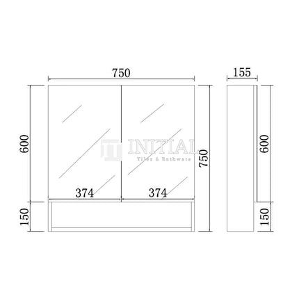 Riva 750 Gloss White Shaving Cabinet, 2 Solid Doors ,