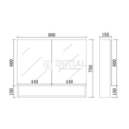 Riva 900 Gloss White Shaving Cabinet, 2 Solid Doors ,