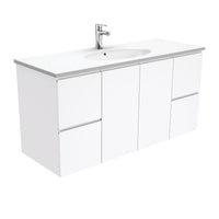 Fienza Fingerpull Gloss White 1200 Wall Hung Cabinet, Solid Doors , With Moulded Basin-Top - Rotondo Ceramic