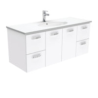 Fienza UniCab Gloss White 1200 Wall Hung Cabinet, Solid Doors , With Moulded Basin-Top - Rotondo Ceramic