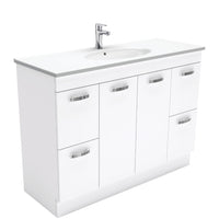 Fienza UniCab Gloss White 1200 Cabinet on Kickboard, Solid Doors , With Moulded Basin-Top - Rotondo Ceramic