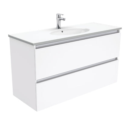 Fienza Quest Gloss White 1200 Wall Hung Cabinet, 2 Solid Drawers , With Moulded Basin-Top - Rotondo Ceramic