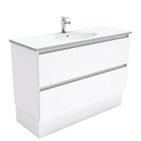 Fienza Quest Gloss White 1200 Cabinet on Kickboard, 2 Solid Drawers , With Moulded Basin-Top - Rotondo Ceramic