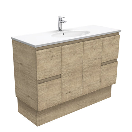 Fienza Edge Scandi Oak 1200 Cabinet on Kickboard, Solid Doors, Bevelled Edge , With Moulded Basin-Top - Rotondo Ceramic