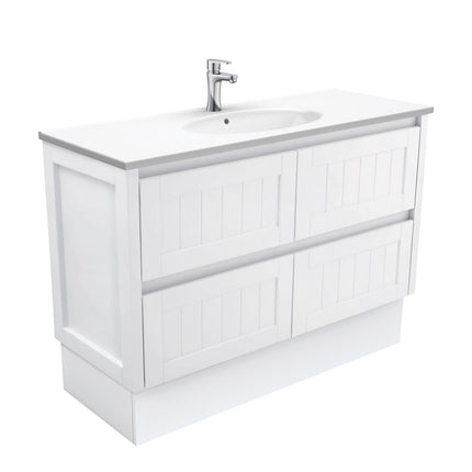 Fienza Hampton Satin White 1200 Cabinet on Kickboard, 2 Solid Drawers , With Moulded Basin-Top - Rotondo Ceramic