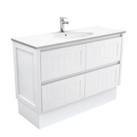 Fienza Hampton Satin White 1200 Cabinet on Kickboard, 2 Solid Drawers , With Moulded Basin-Top - Rotondo Ceramic