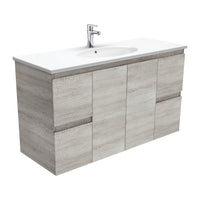 Fienza Edge Industrial 1200 Wall Hung Cabinet, Solid Doors, Bevelled Edge , With Moulded Basin-Top - Rotondo Ceramic