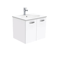 Fienza UniCab Gloss White 600 Wall Hung Cabinet, Solid Doors , With Moulded Basin-Top - Rotondo Ceramic