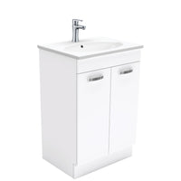 Fienza UniCab 600 Gloss White Cabinet on Kickboard, Solid Doors , With Moulded Basin-Top - Rotondo Ceramic