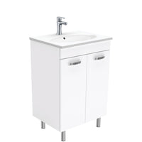 Fienza UniCab 600 Gloss White Cabinet on Legs, Solid Doors , With Moulded Basin-Top - Rotondo Ceramic